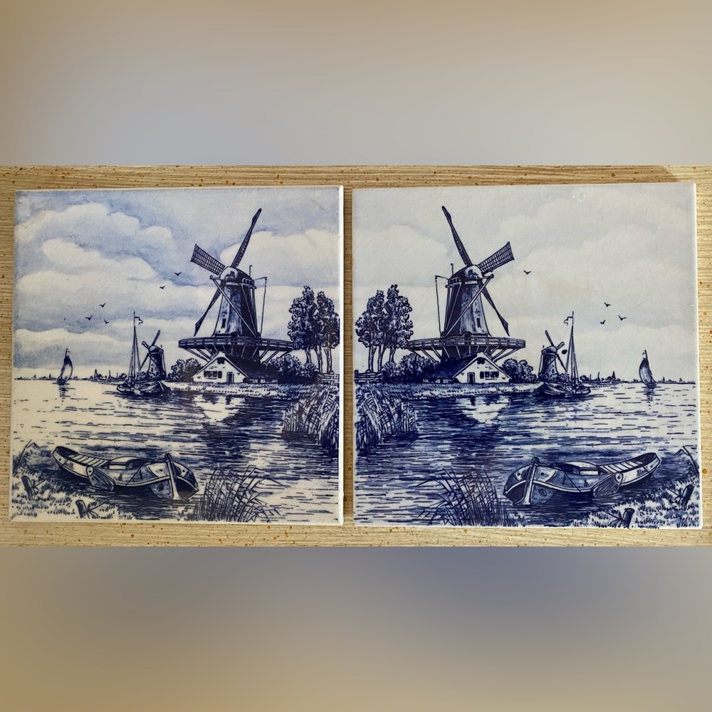 Vintage Delft Scenic Windmill Ceramic Tiles